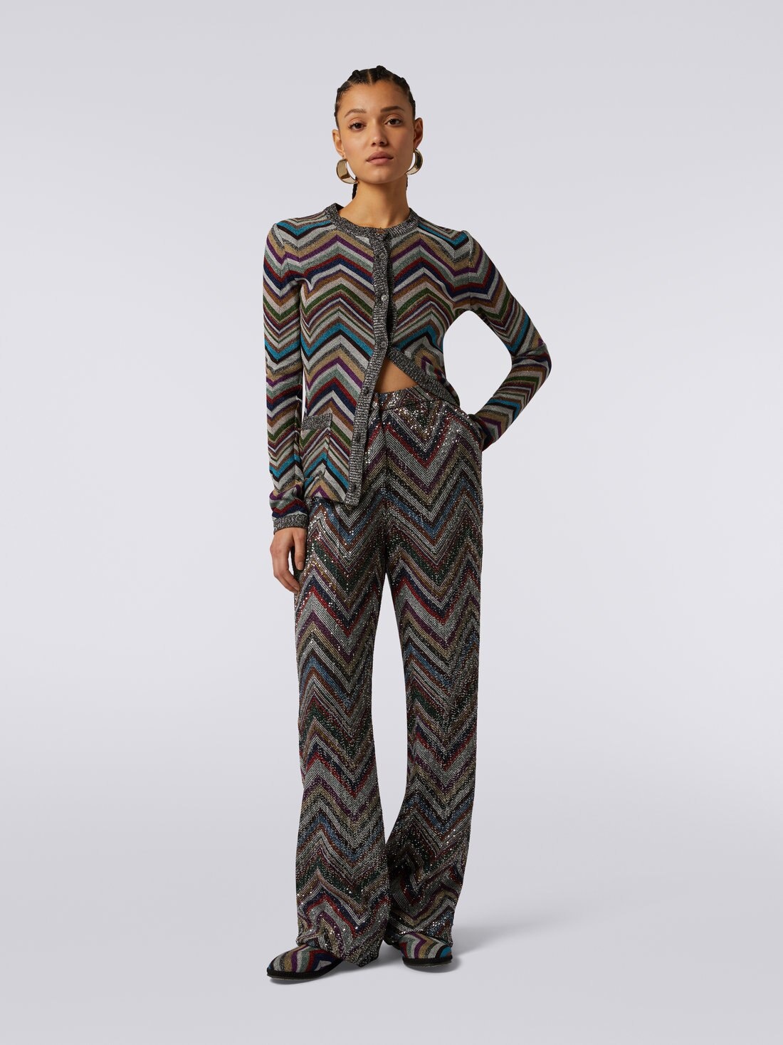 Zigzag viscose blend trousers with sequins - 2