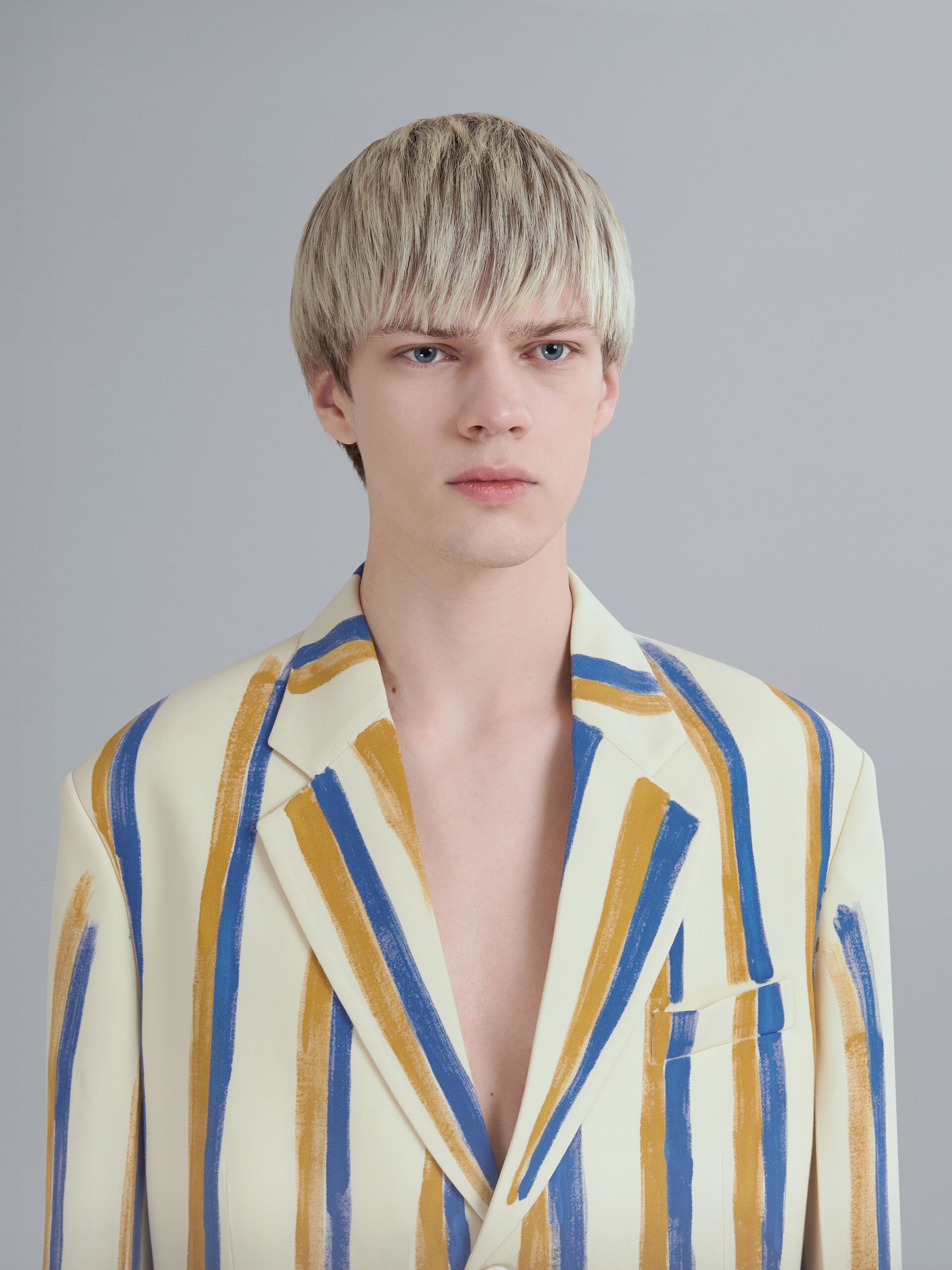 WATERCOLOUR STRIPE GRAIN WOOL BLAZER - 4