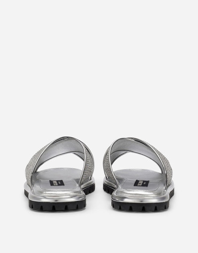 Dolce & Gabbana Calfskin crossover-strap sliders with fusible rhinestones outlook
