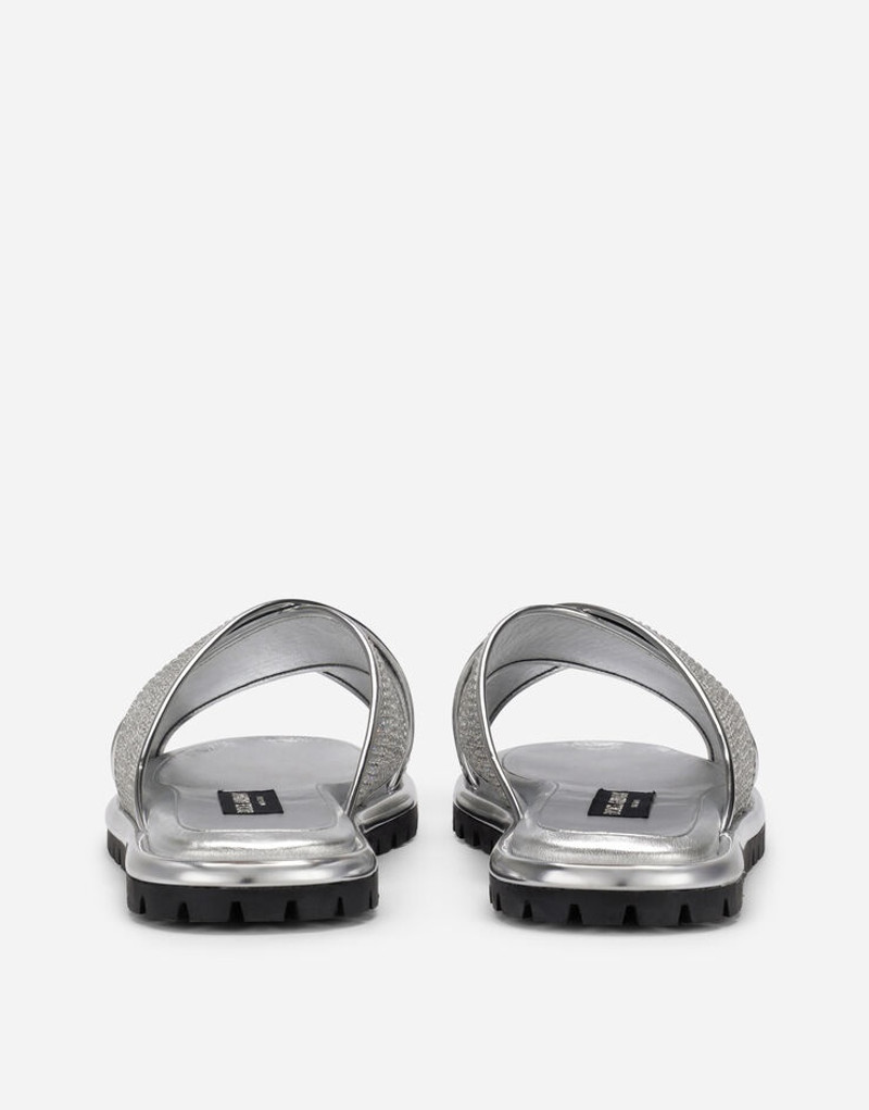 Dolce & Gabbana Calfskin crossover-strap sliders with fusible rhinestones outlook