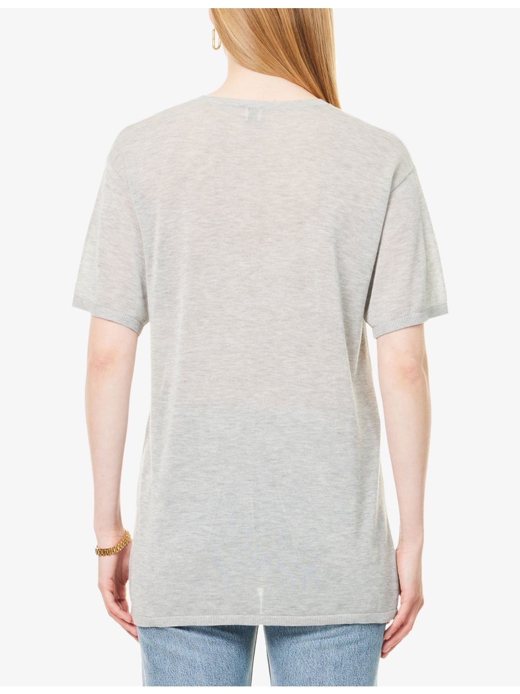 Round-Neck Short-Sleeves Cashmere-Blend Knitted Top - 4
