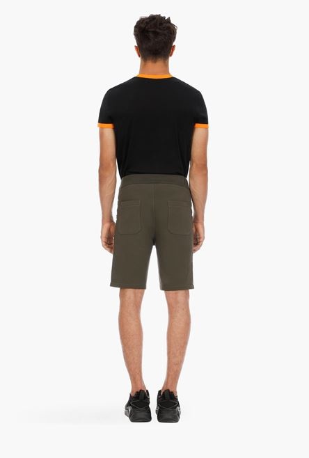 Khaki cotton shorts with embossed khaki Balmain Paris logo - 3