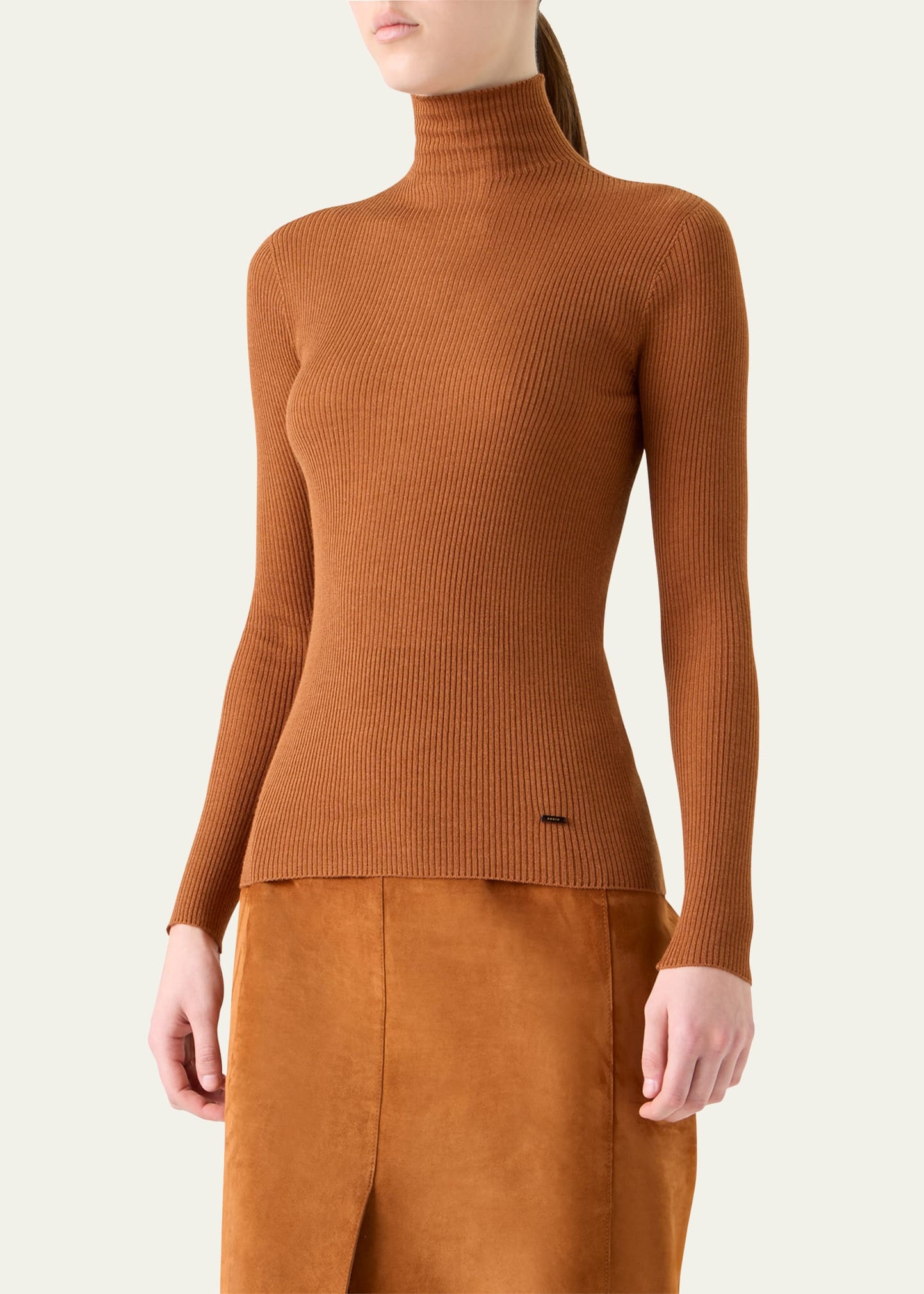 Mock-Neck Cashmere-Silk Fine Rib Sweater - 4