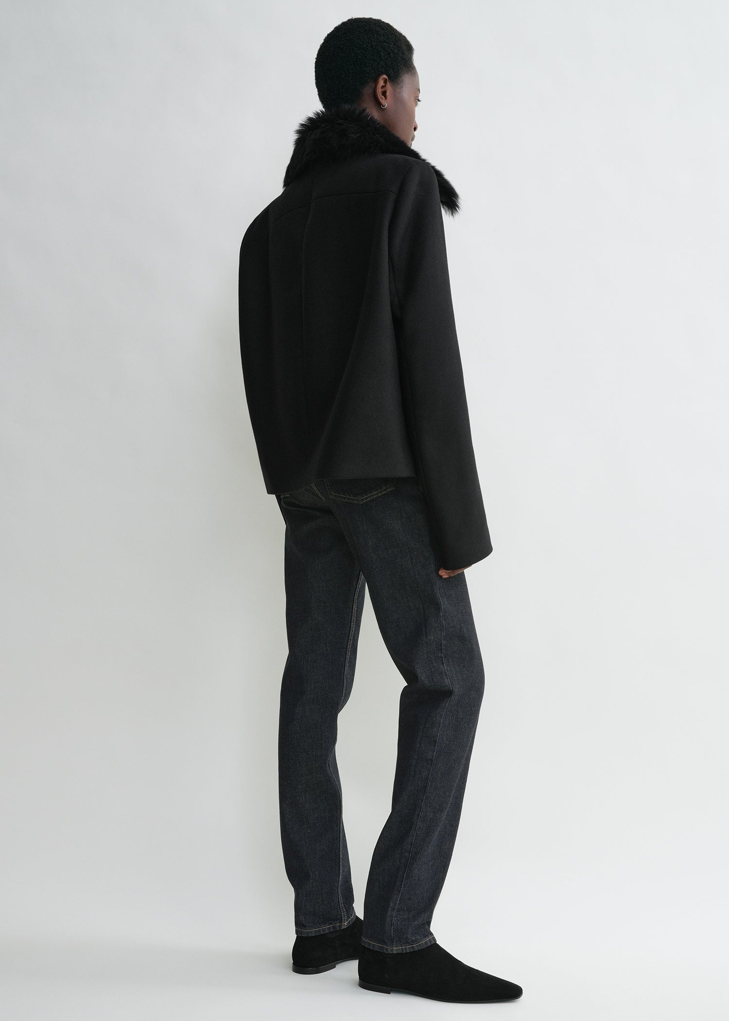 Shearling collar jacket black - 4