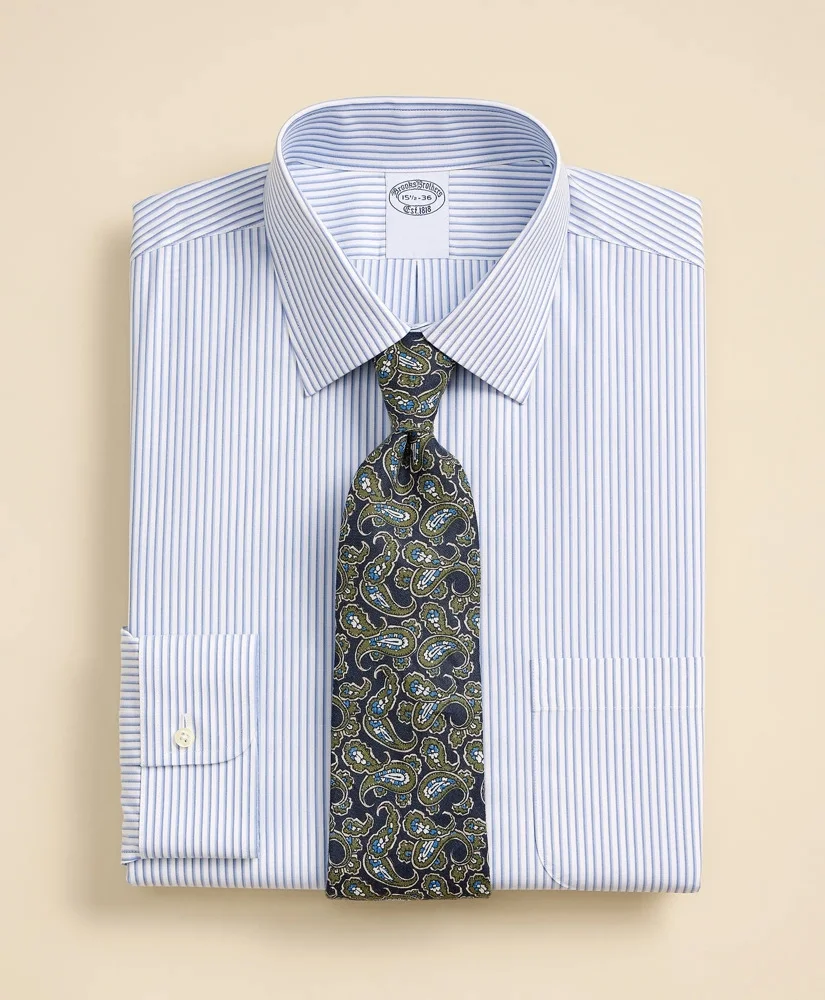Stretch Supima® Cotton Non-Iron Broadcloth Ainsley Spread Collar Striped Dress Shirt - 1