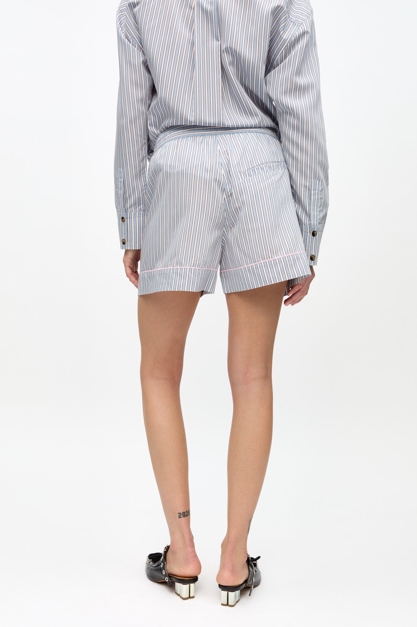 STRIPED YARN DYED ELASTICATED SHORTS - 4