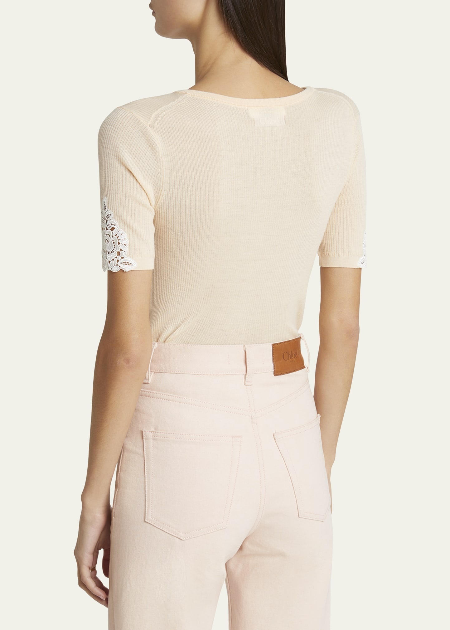 Floral Guipure Lace V-Neck Fitted Top - 3