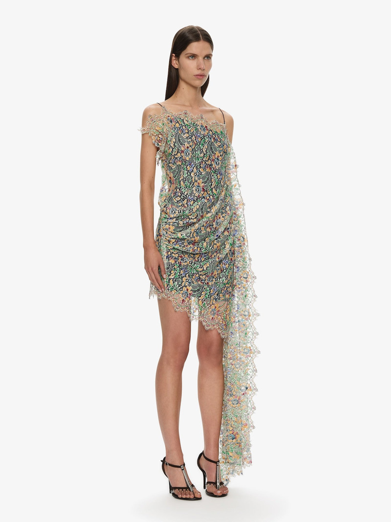 Hand Painted Draped Lace Mini Dress 3