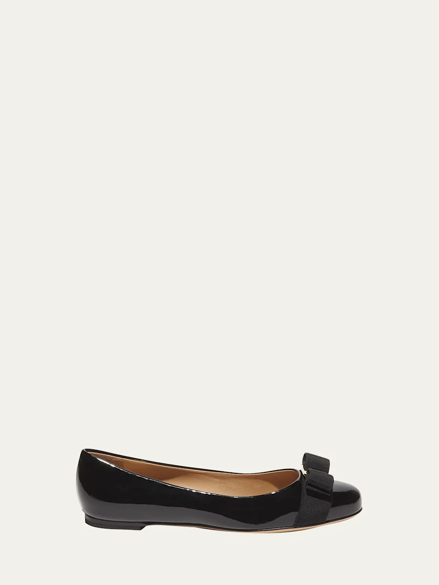 Varina Patent Leather Bow Ballerina Flats - 1