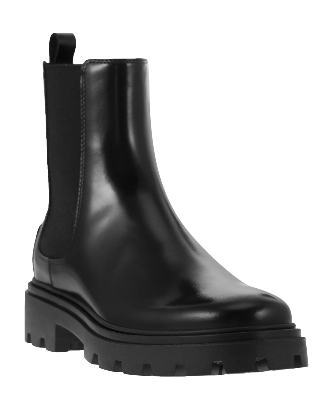 Black 'beatles' Bootie With Stretch Inserts And Rubber Detail In Leather Woman - 2