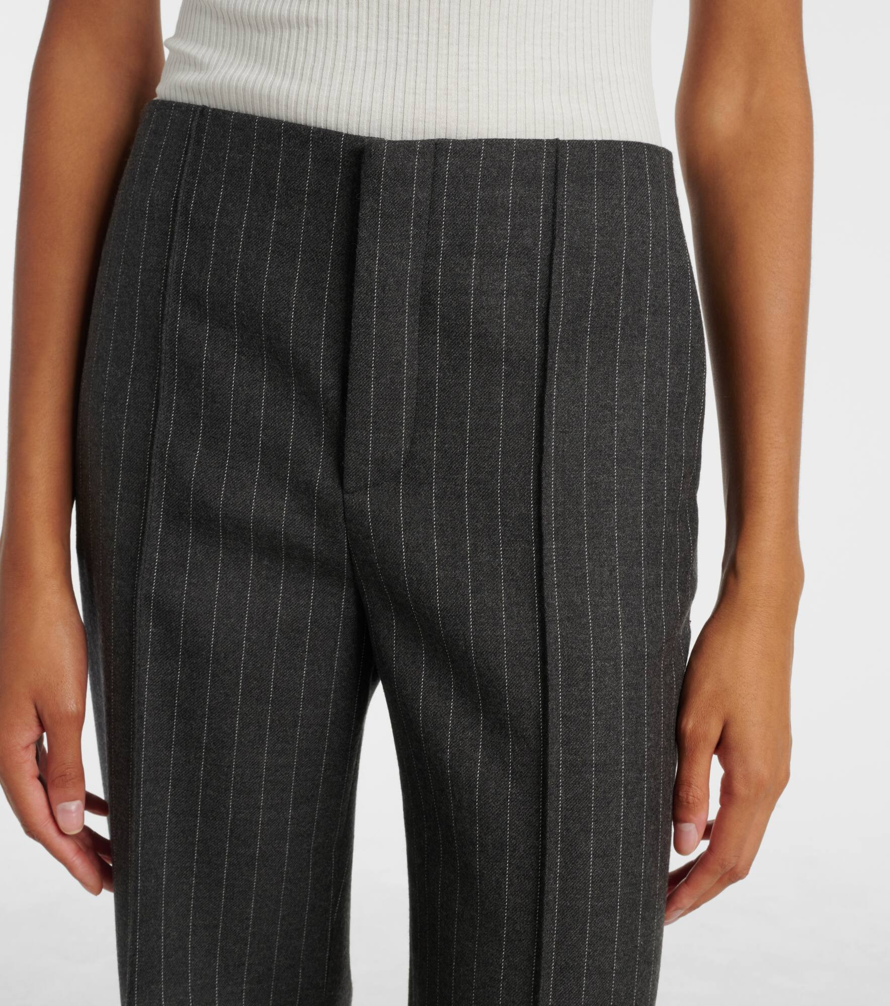 Pinstriped virgin wool wide-leg pants - 4