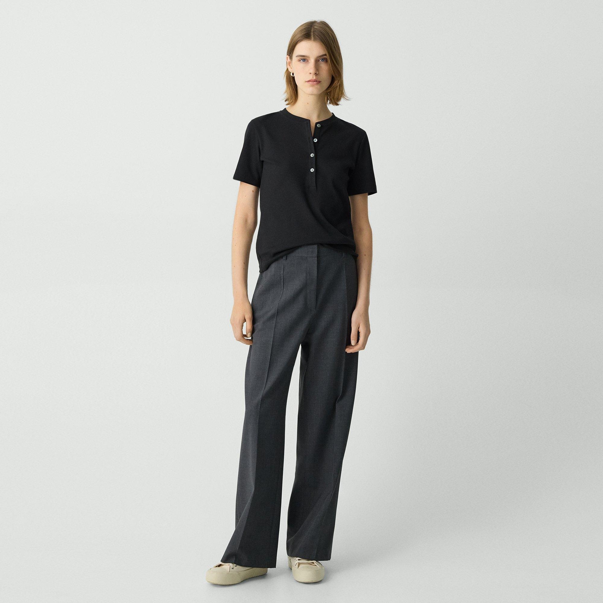 Ribbed Henley Top in Compact Stretch Knit - 6