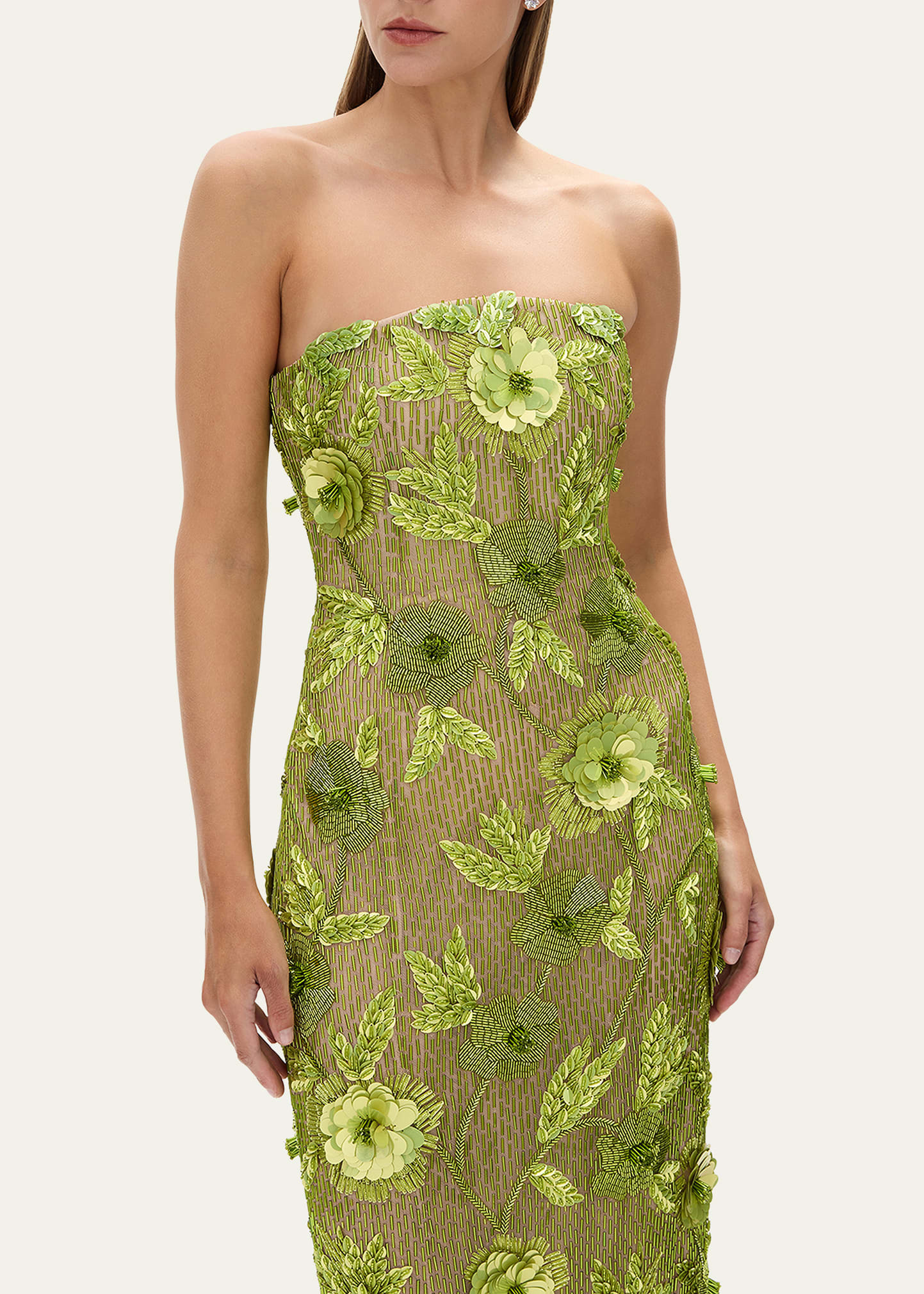 Pierre Floral Beaded Strapless Gown - 5