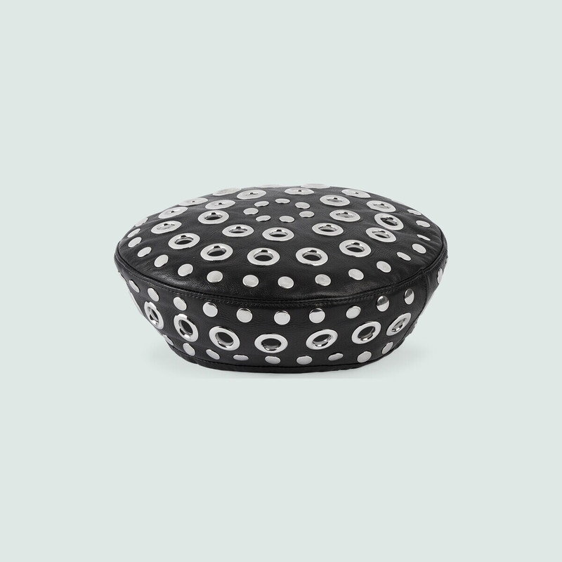 Leather beret with stud and eyelet 5