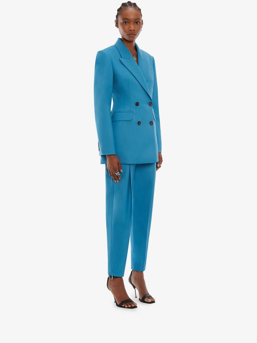 Double Breasted Wool Jacket in Cerulean - 3