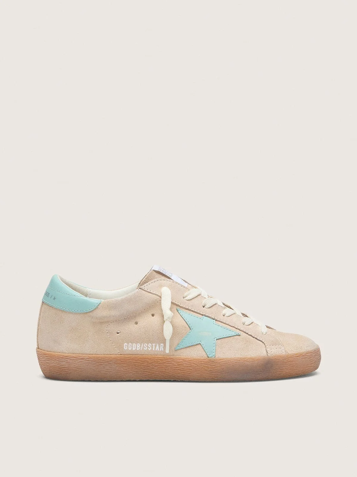 Women’s Super-Star in beige suede with aqua-green star - 1