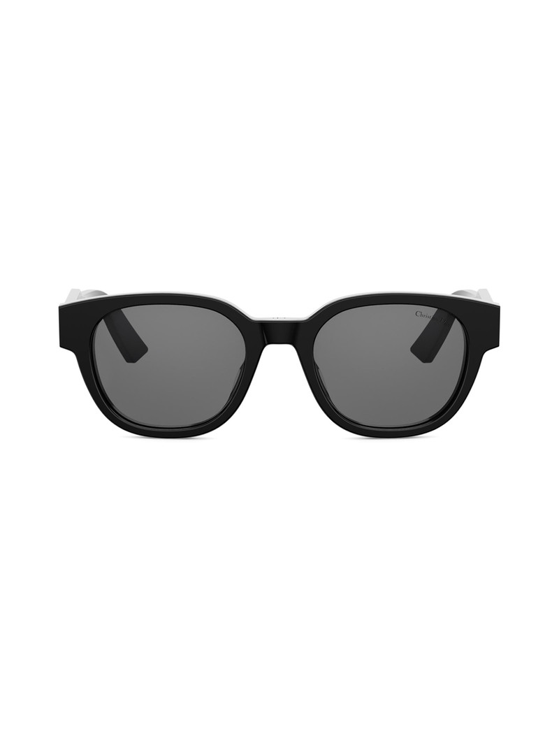 Men's Christian Dior Label R1I 51MM Round Sunglasses - Shiny Black And Smoke 1