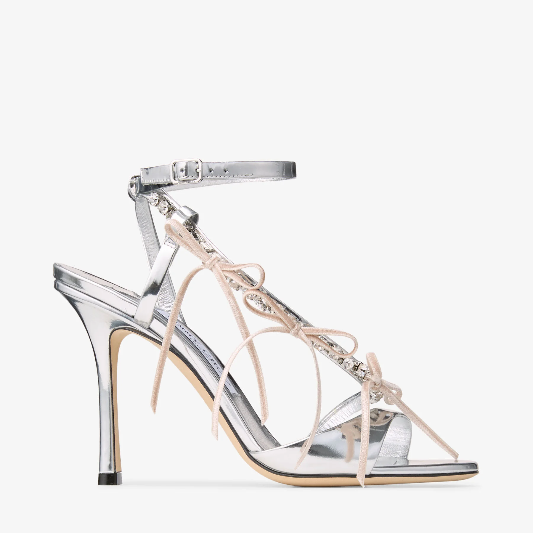 Lula 100
Silver and Macaron Liquid Metal Leather Sandals with Velvet Bows - 1