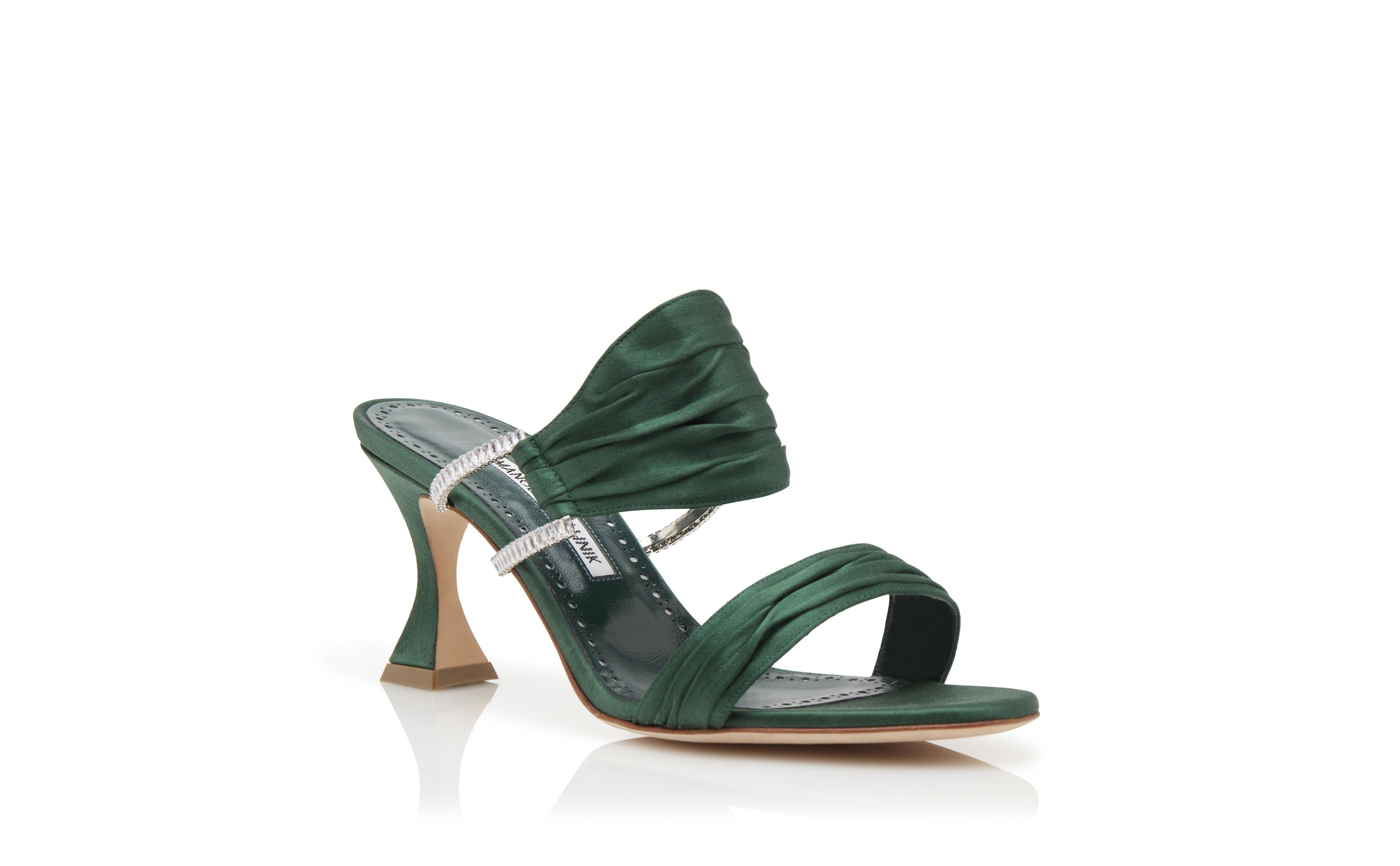 Dark Green Satin Gathered Mules - 3