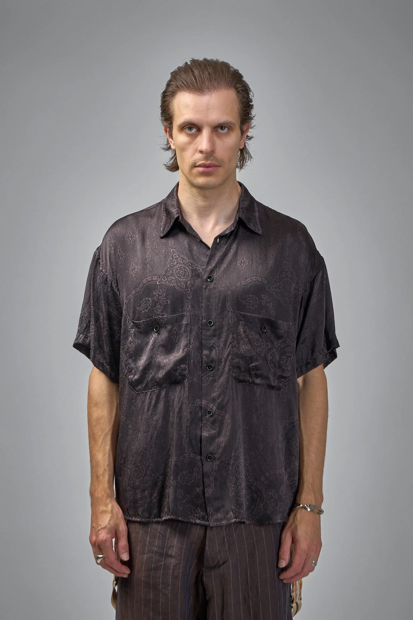 Assymetric Swing Back Exaggerated Volume Short Sleeve Workshirt Hand Dyed - 1