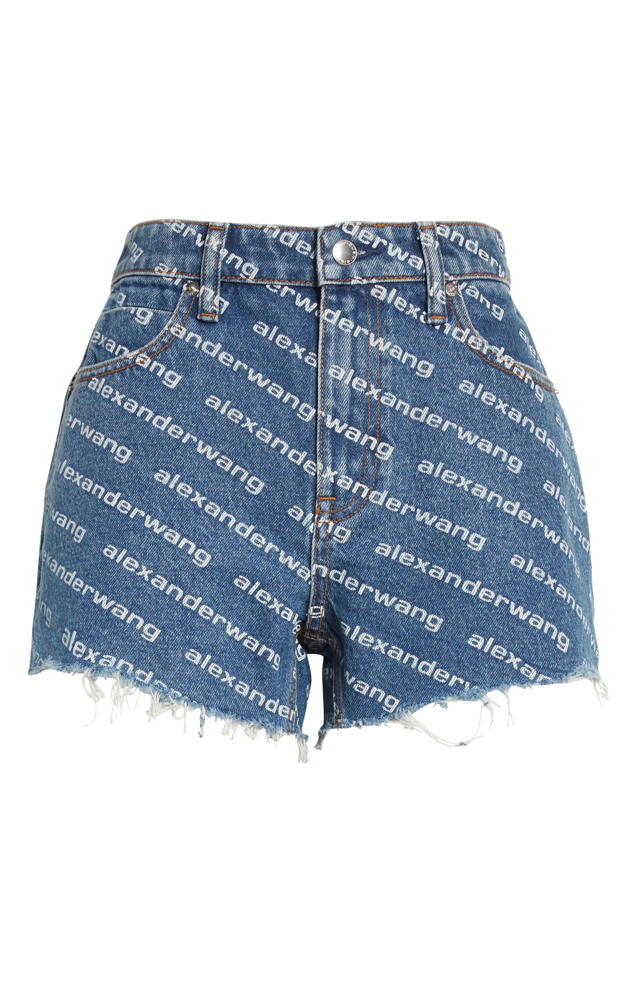 Alexander Wang Bite Logo High Waist Cutoff Denim Shorts in Deep Blue/white at Nordstrom - 5