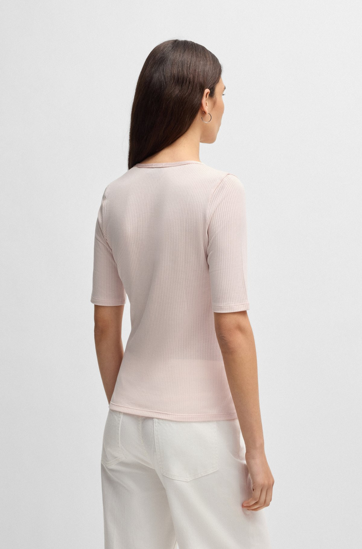 SCOOP-NECK T-SHIRT IN RIBBED STRETCH FABRIC - 4