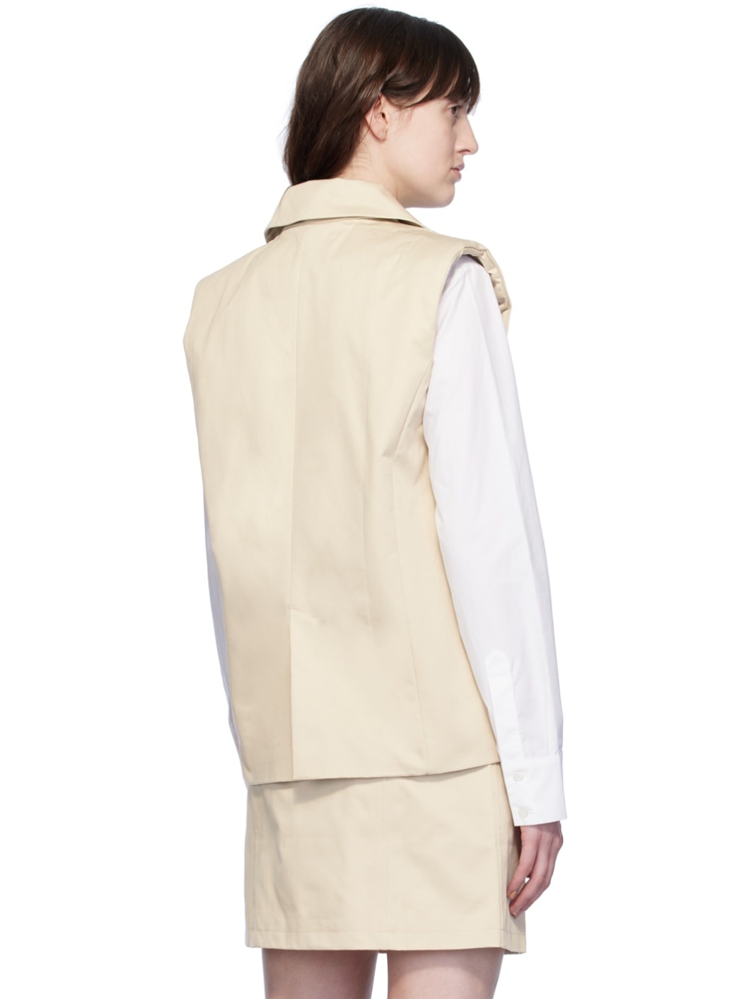 Beige Sleeveless Blazer - 3
