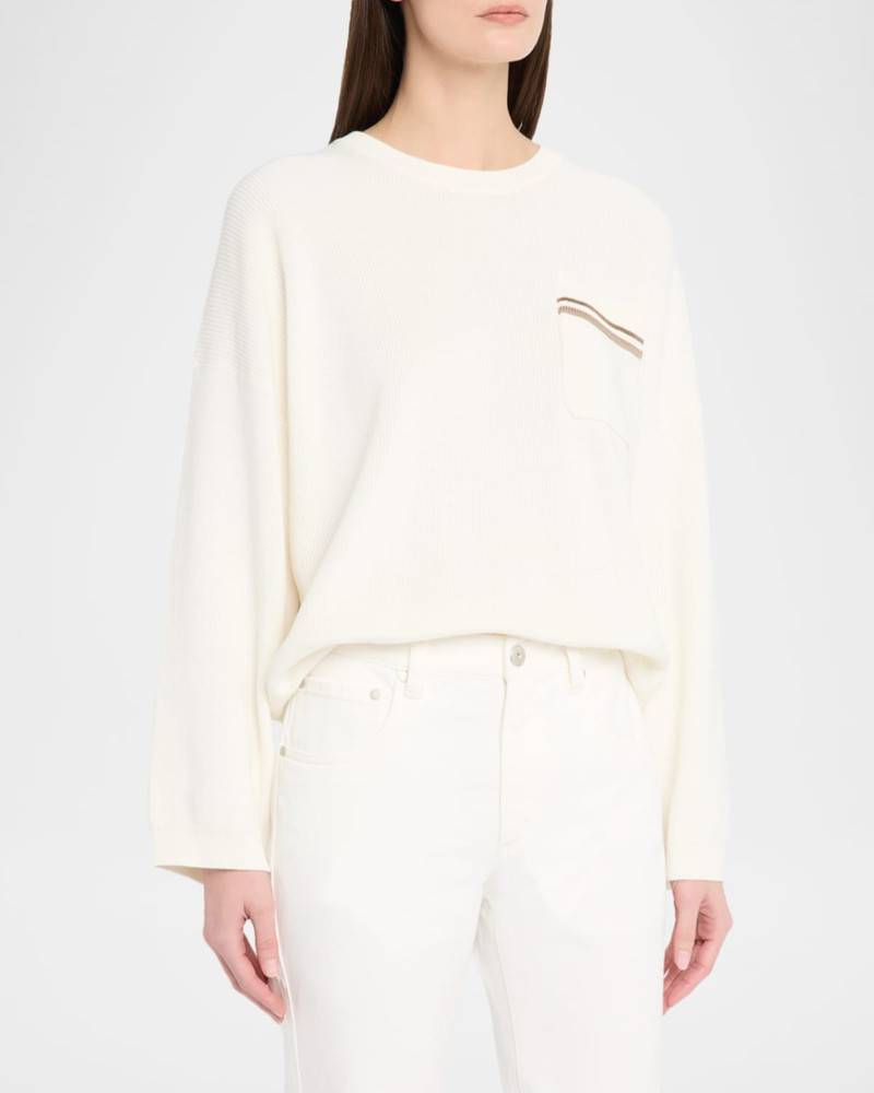 Monili-Pocket Cotton English Rib Crewneck Sweater 4