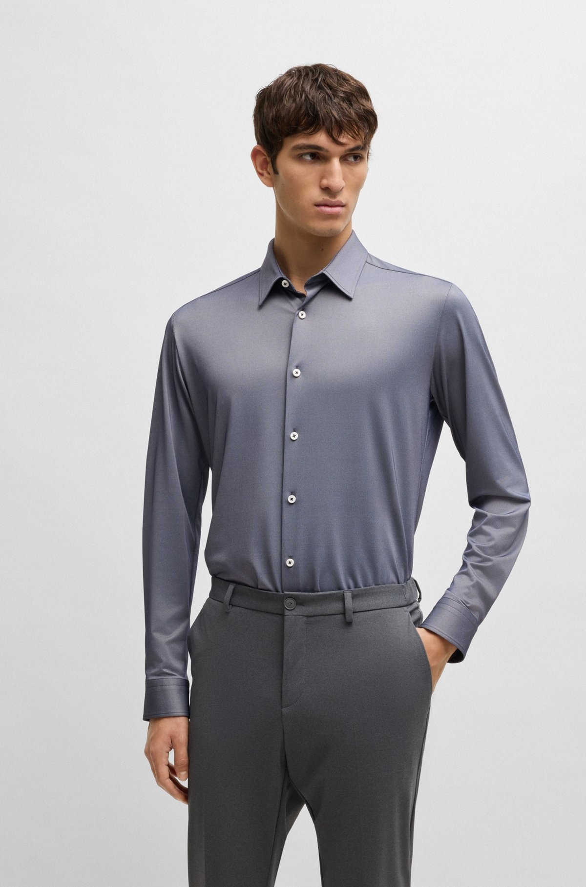 SLIM-FIT SHIRT IN PERFORMANCE-STRETCH STRUCTURED FABRIC - 2