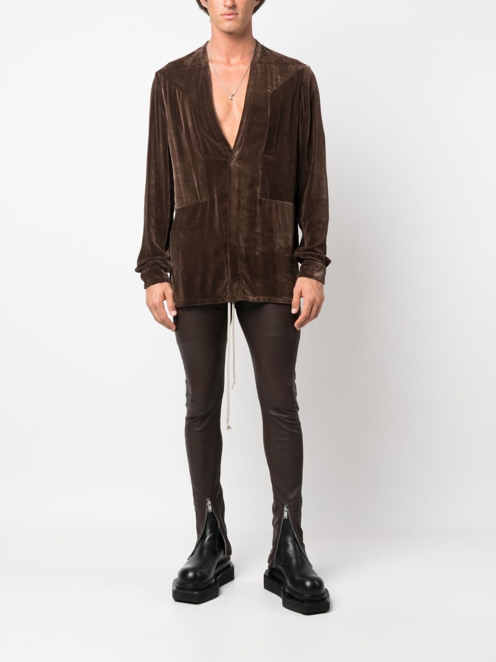 plunge V-neck velvet shirt - 2