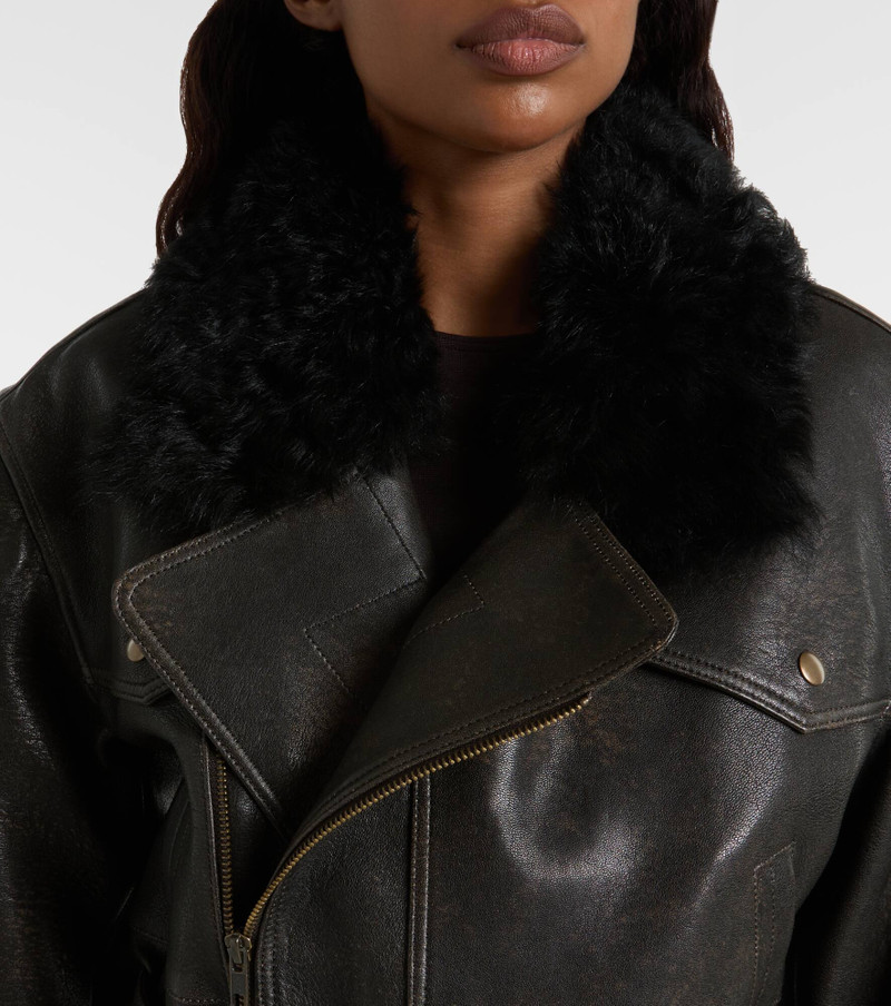 Shearling-trimmed cropped leather biker jacket 4