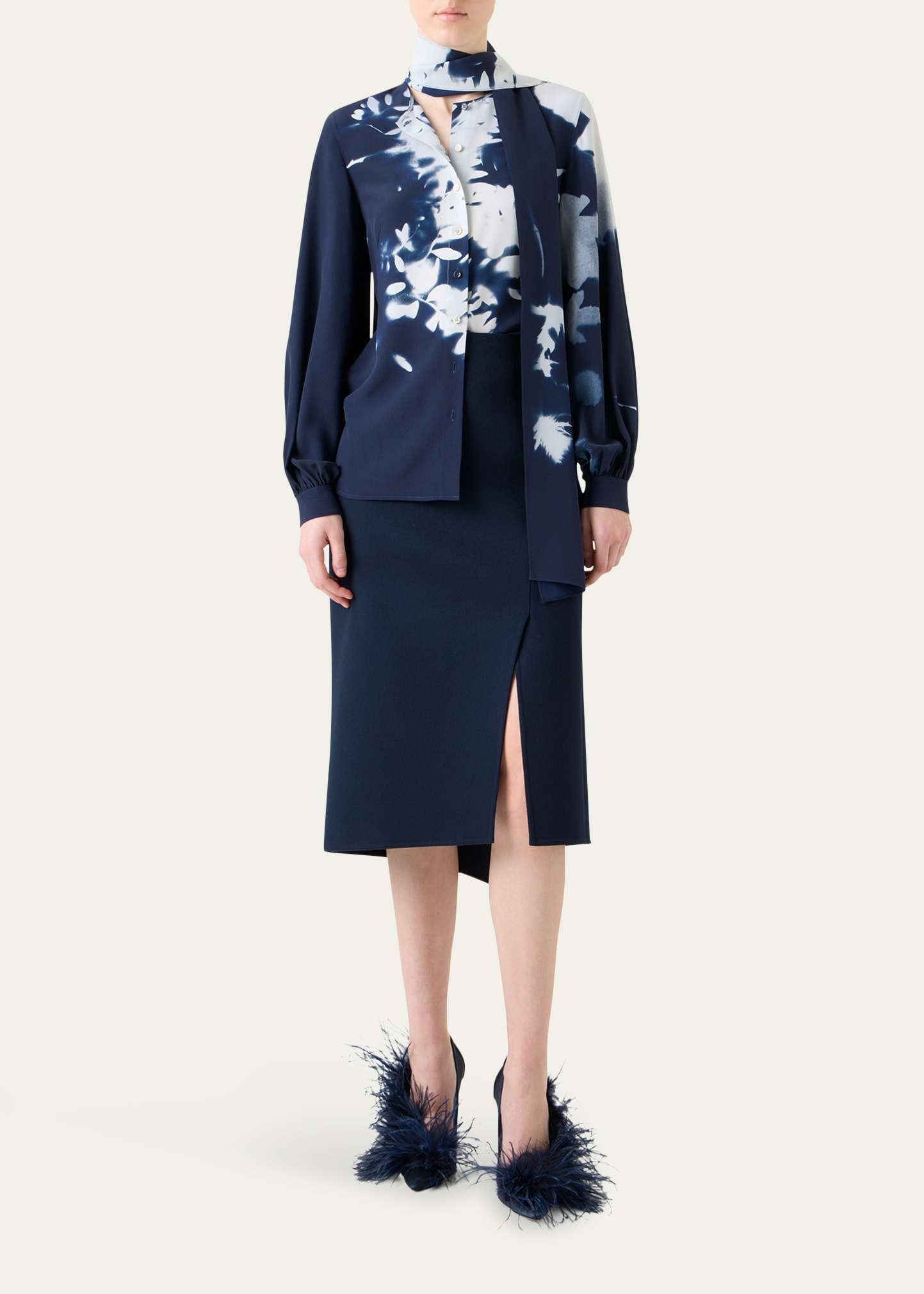 Wildflower-Print Silk Crepe Scarf Blouse - 2