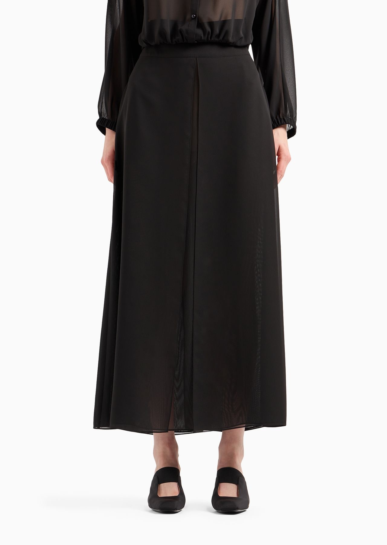 Panelled georgette long skirt with peplum - 2
