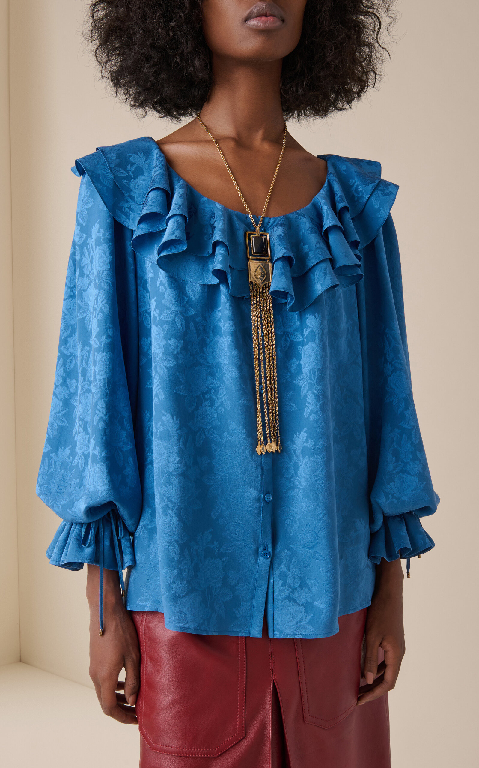 Organic-Silk Rose-Jacquard Top blue - 2