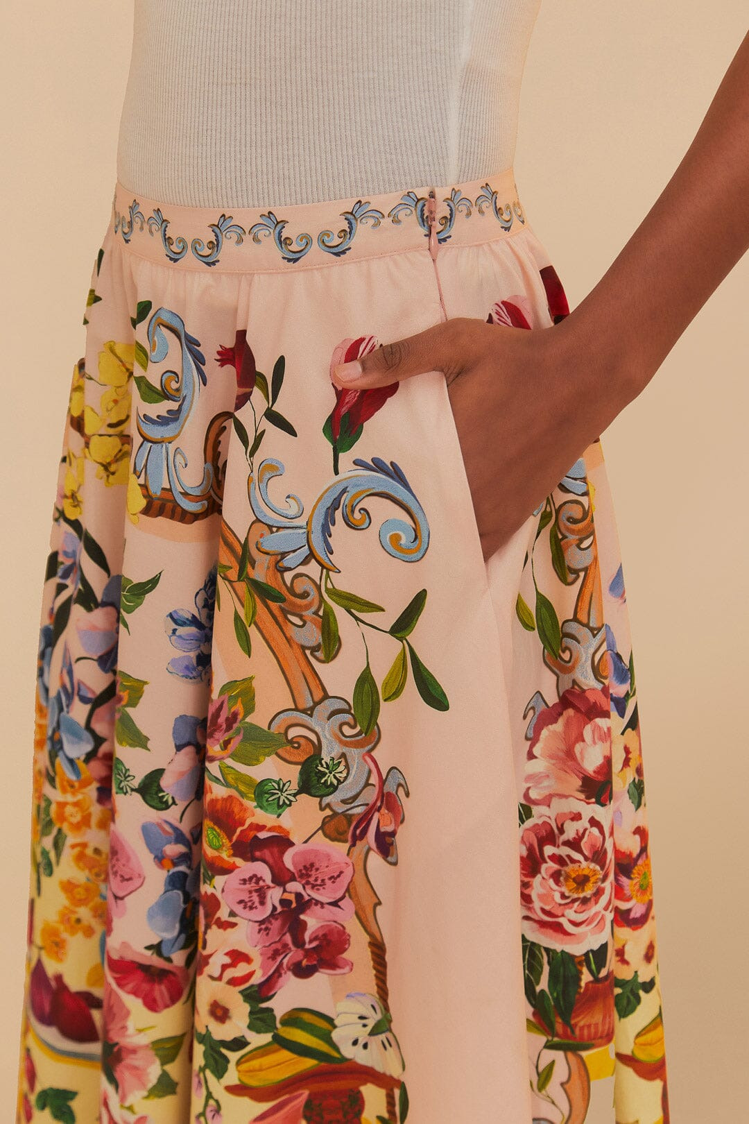Pink Garden Terrace Organic Cotton Midi Skirt - 5