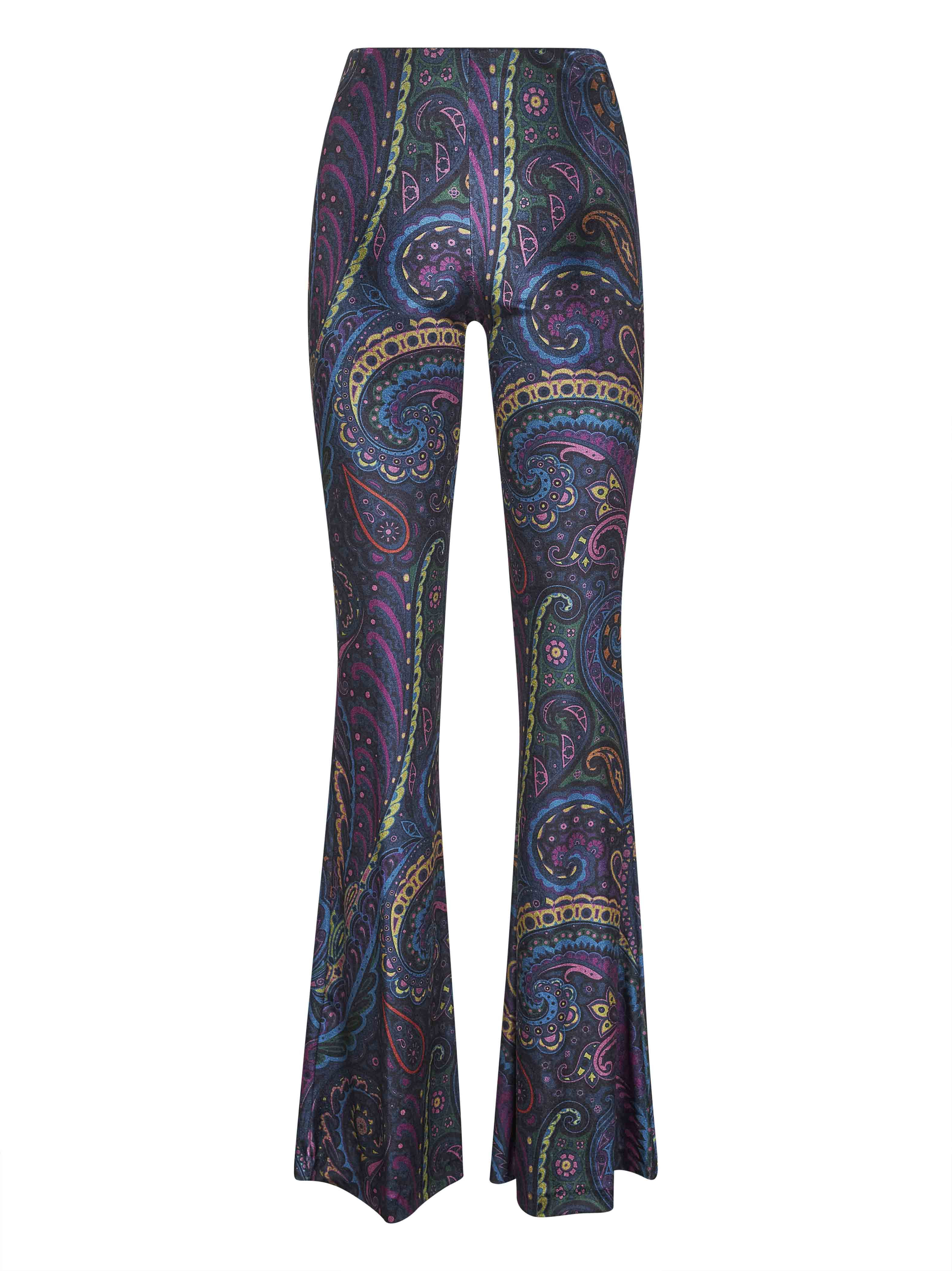 Etro Women Blue Paisley Print Stretch Chenille Flared Trousers - 1