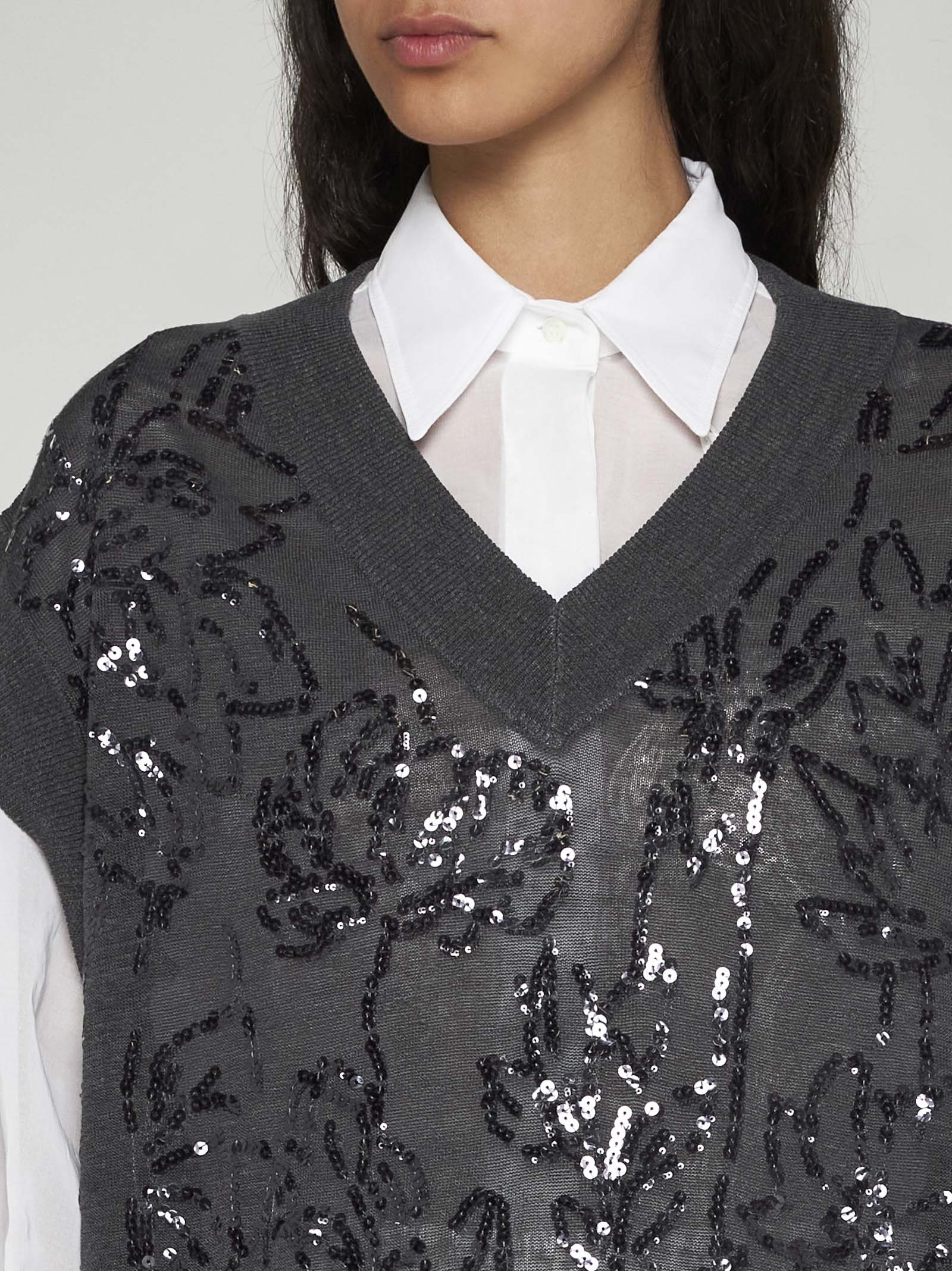 Sequined linen-blend sweater - 5