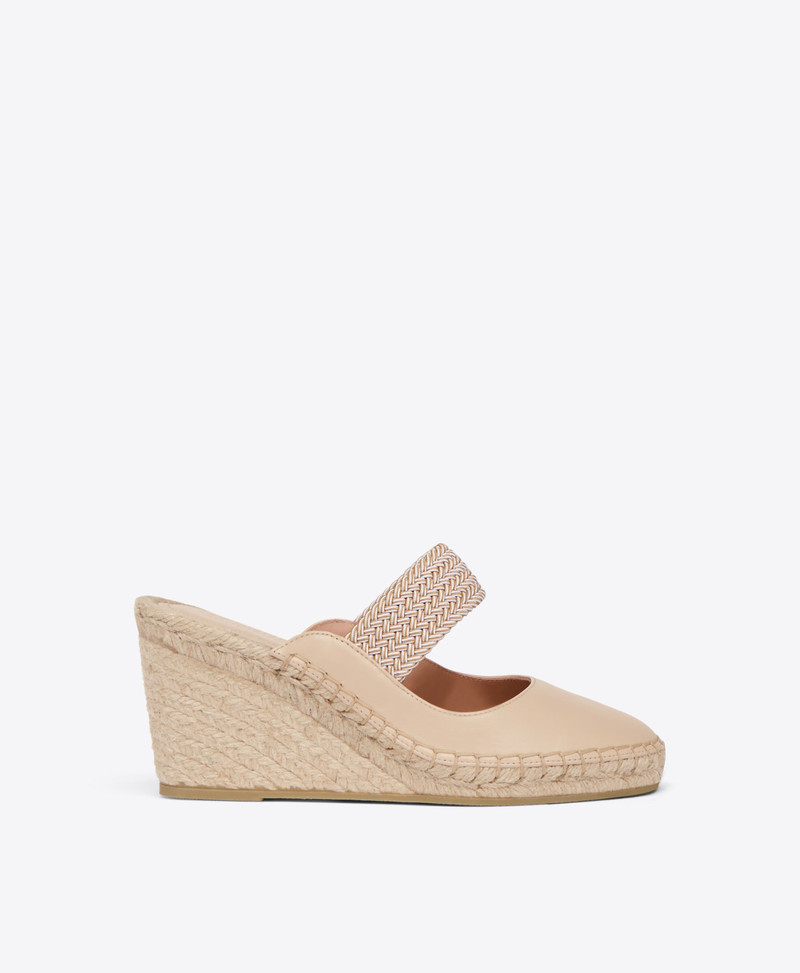 Siena 70 Beige Leather Wedge Mules 1