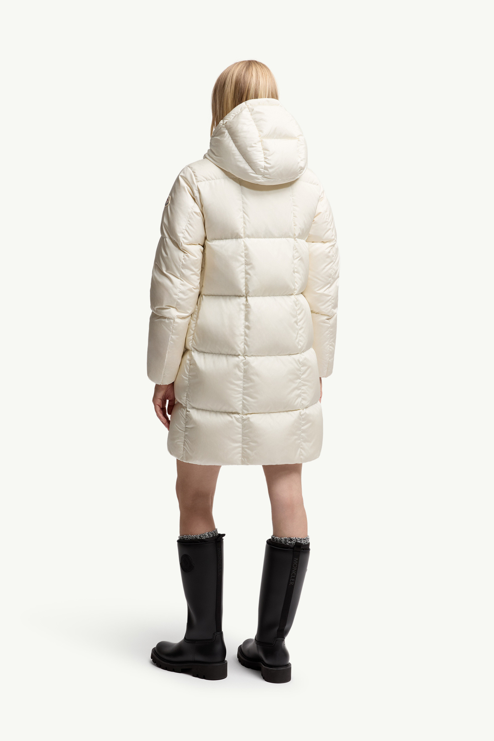 Litte Square-Quilted Hooded Long Down Jacket - 5
