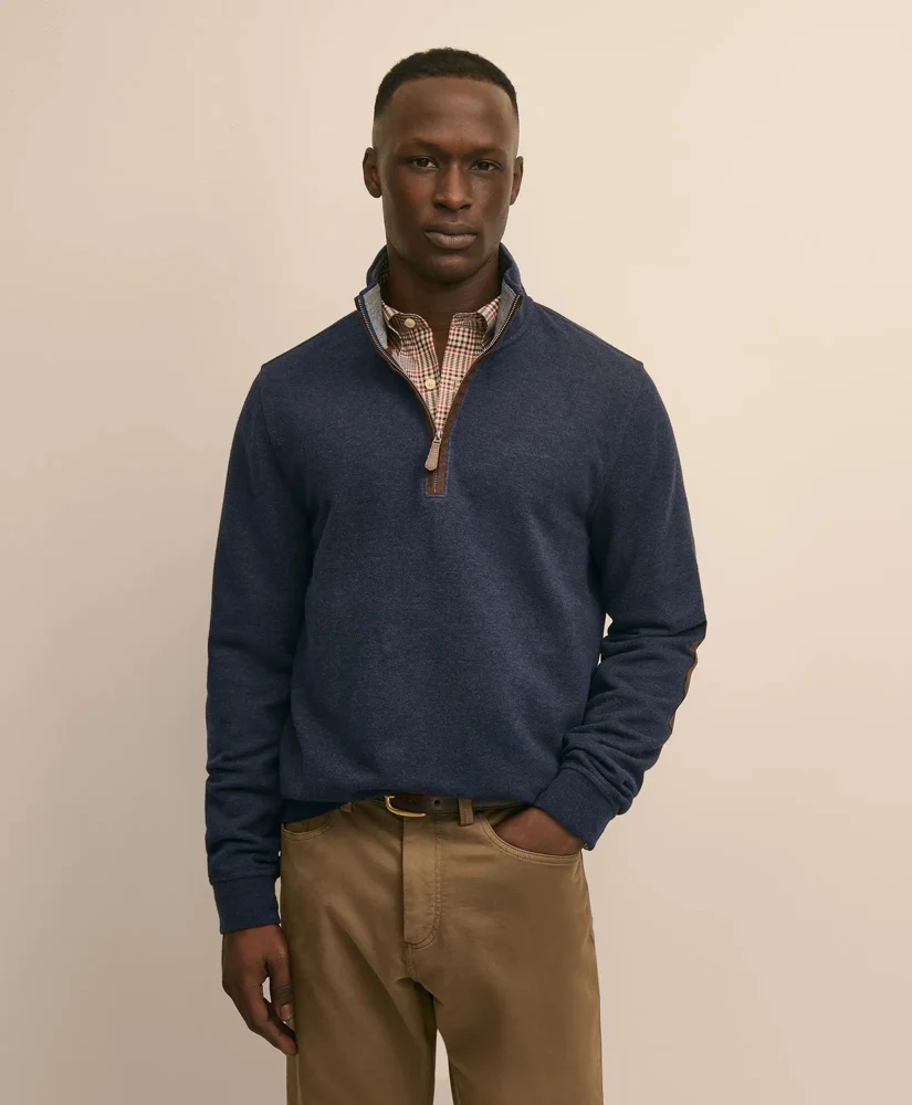 Cotton Blend Pique Quarter-Zip - 1
