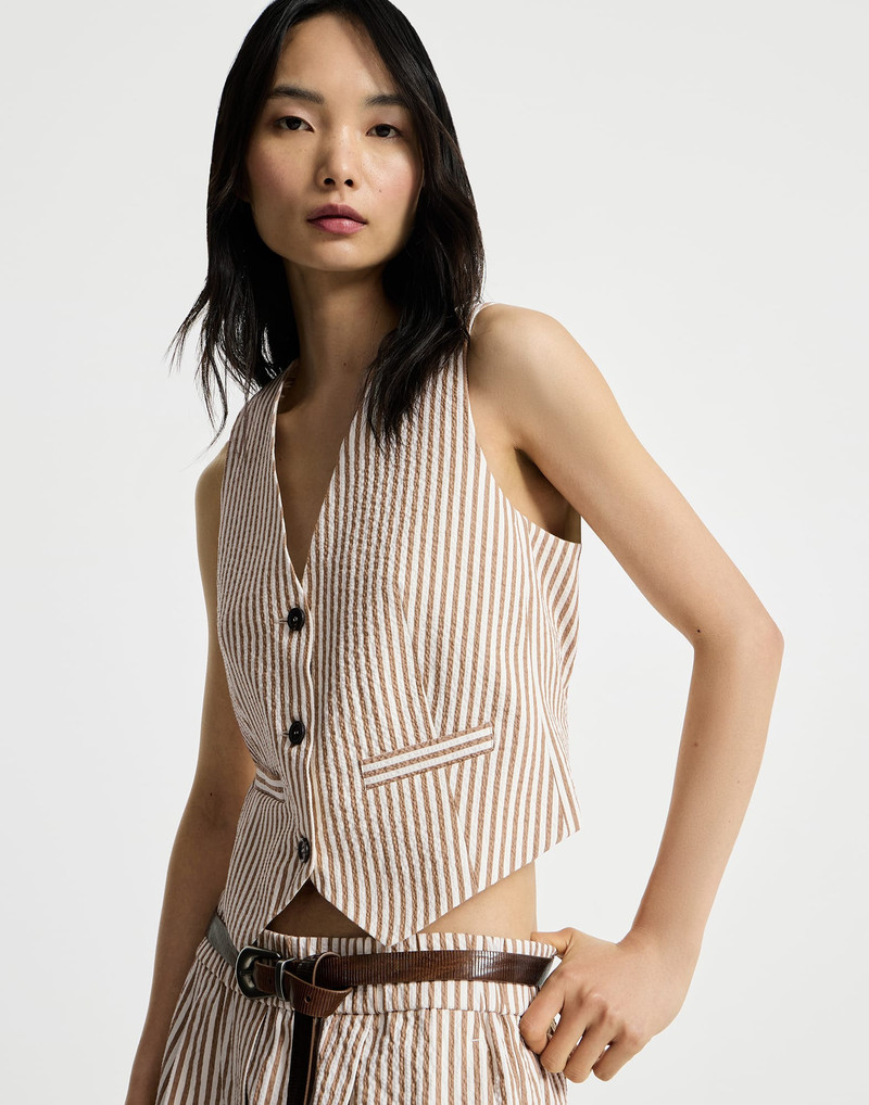 Techno cotton striped seersucker vest with monili 5