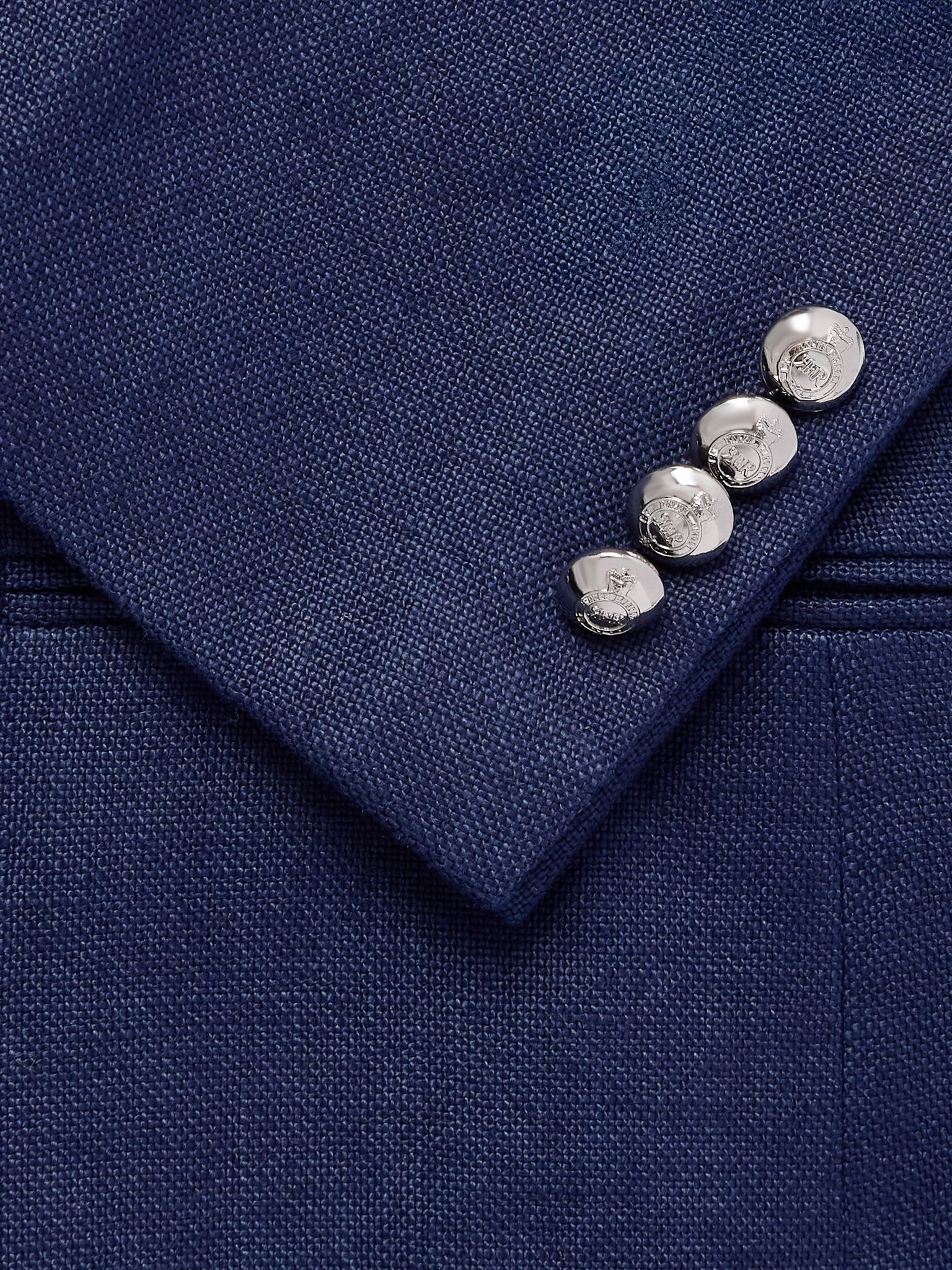 Double-Breasted Satin-Trimmed Linen-Canvas Blazer Navy - 4