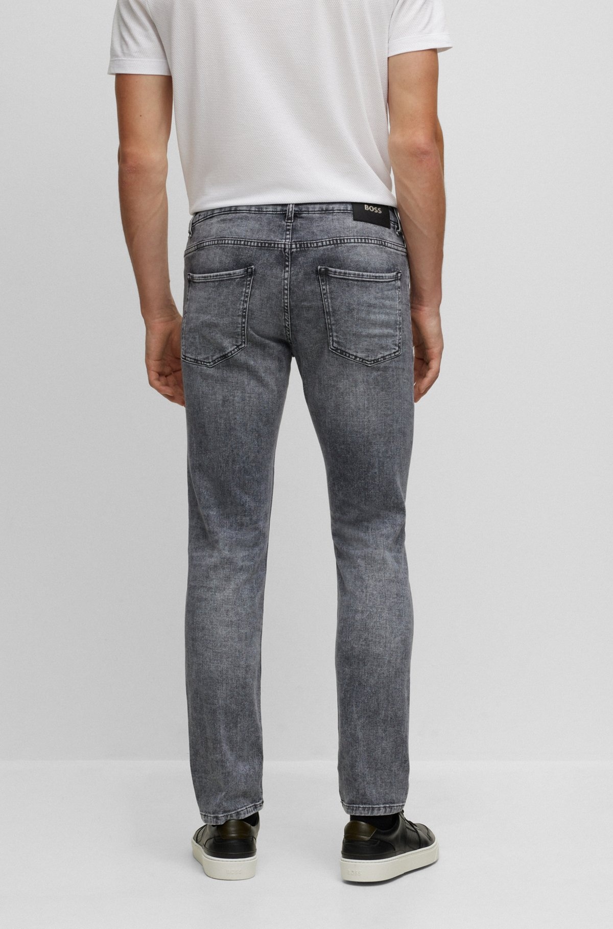 SLIM-FIT JEANS IN STONEWASHED GRAY ITALIAN STRETCH DENIM - 4