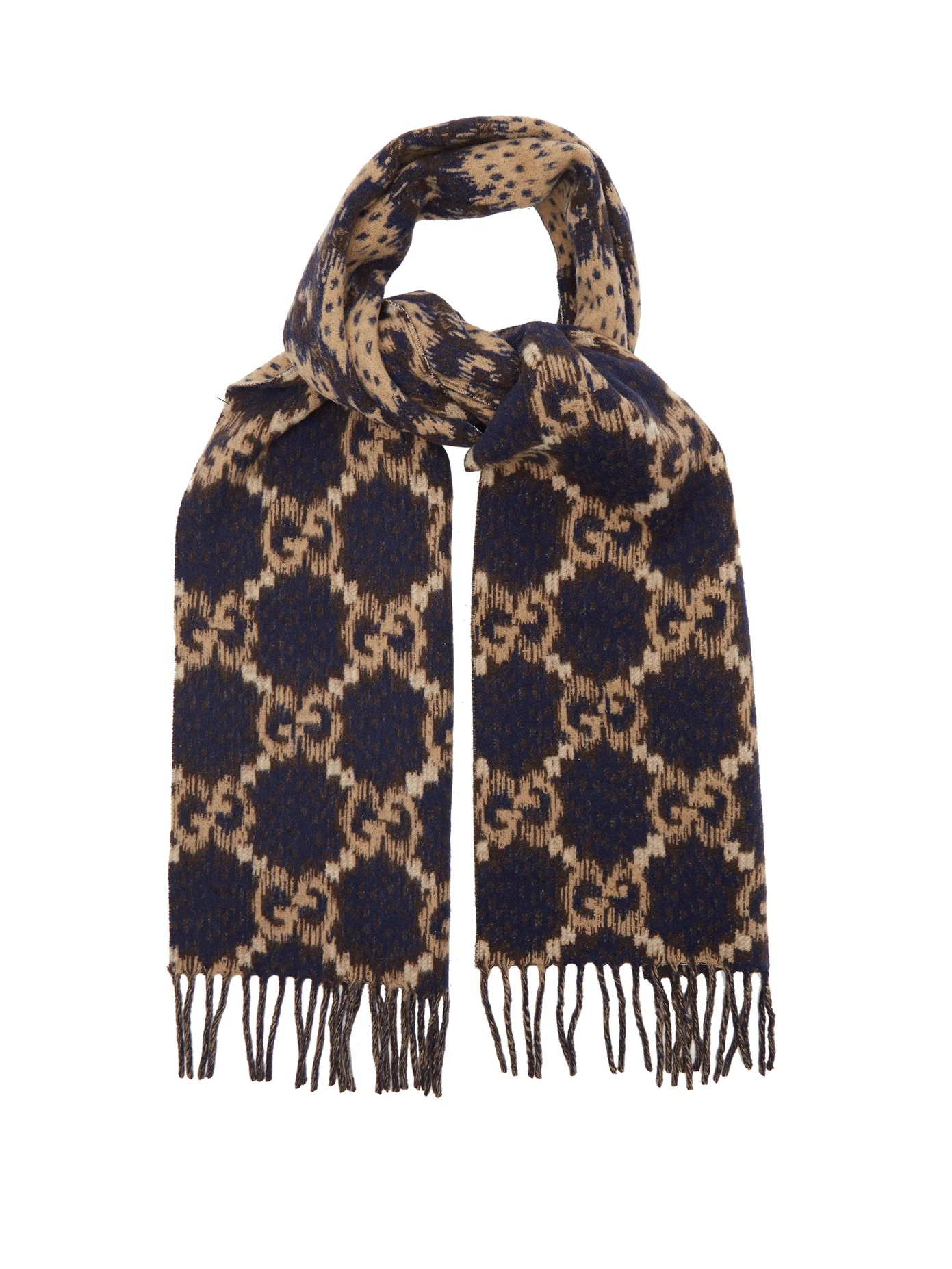 GG-jacquard fringed wool scarf - 1