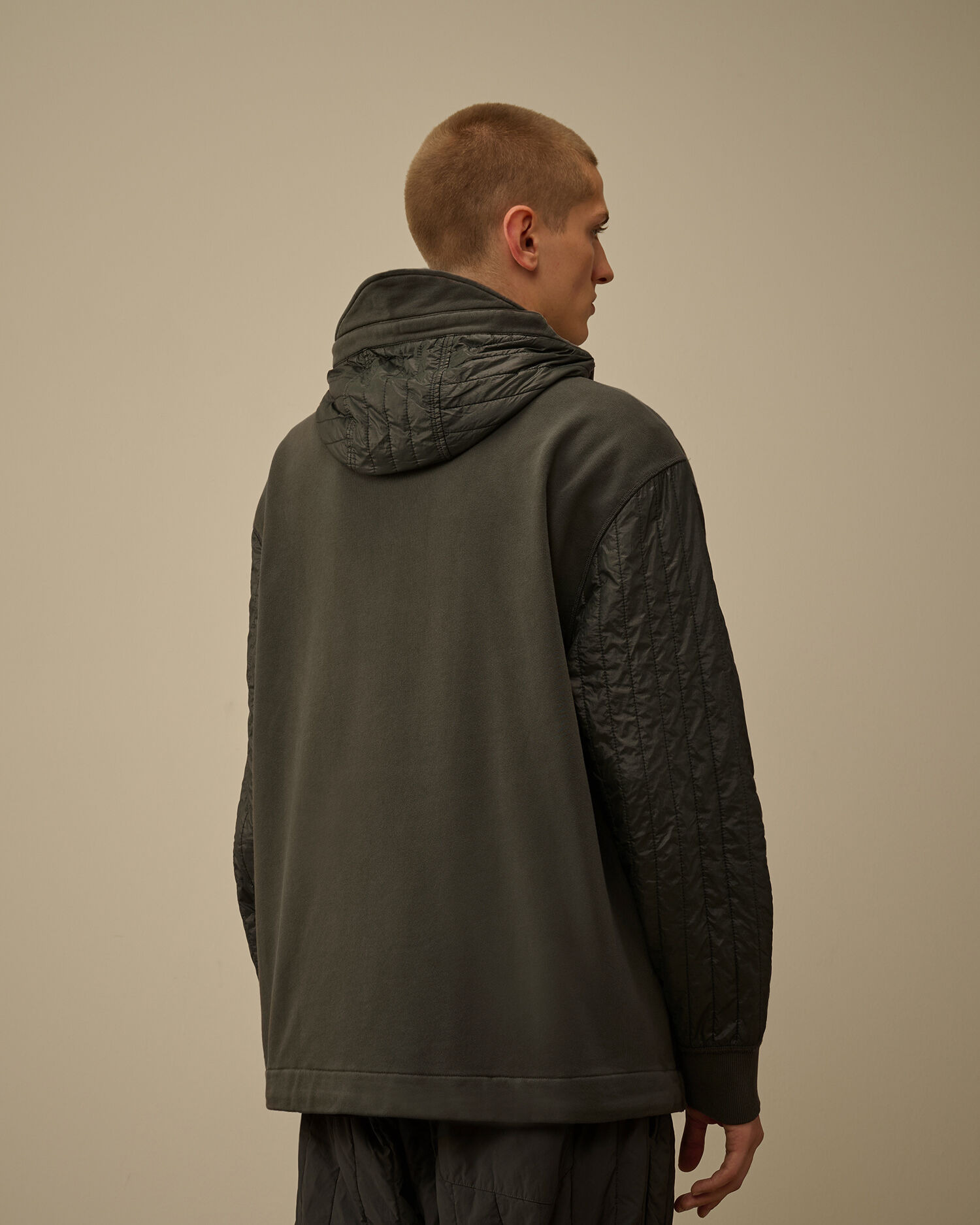 Diagonal Raised Fleece Mixed Full Zip Hooded Sweatshirt - 4