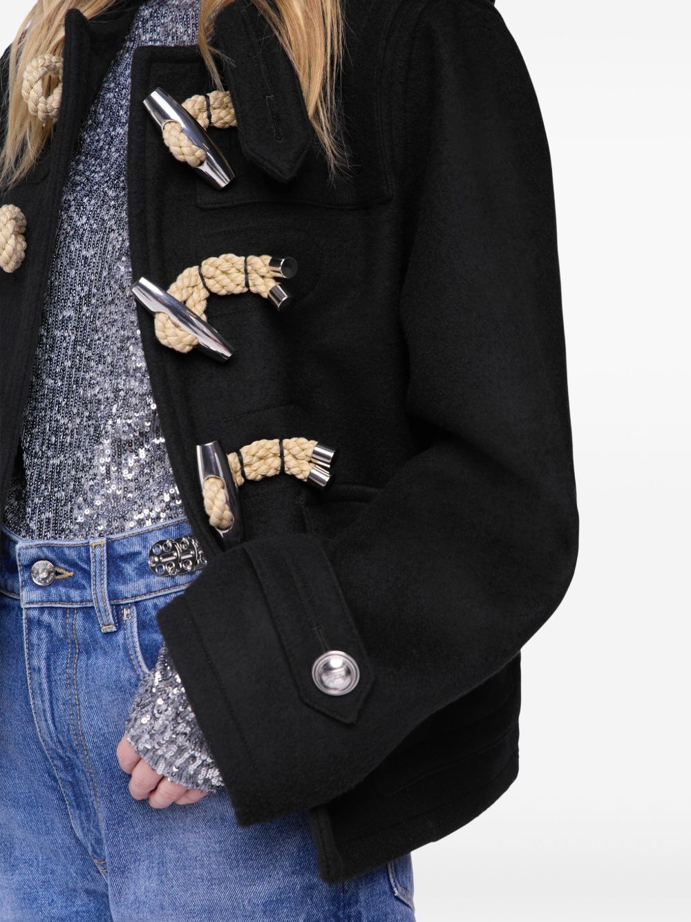 toggle-fastening hooded jacket - 5