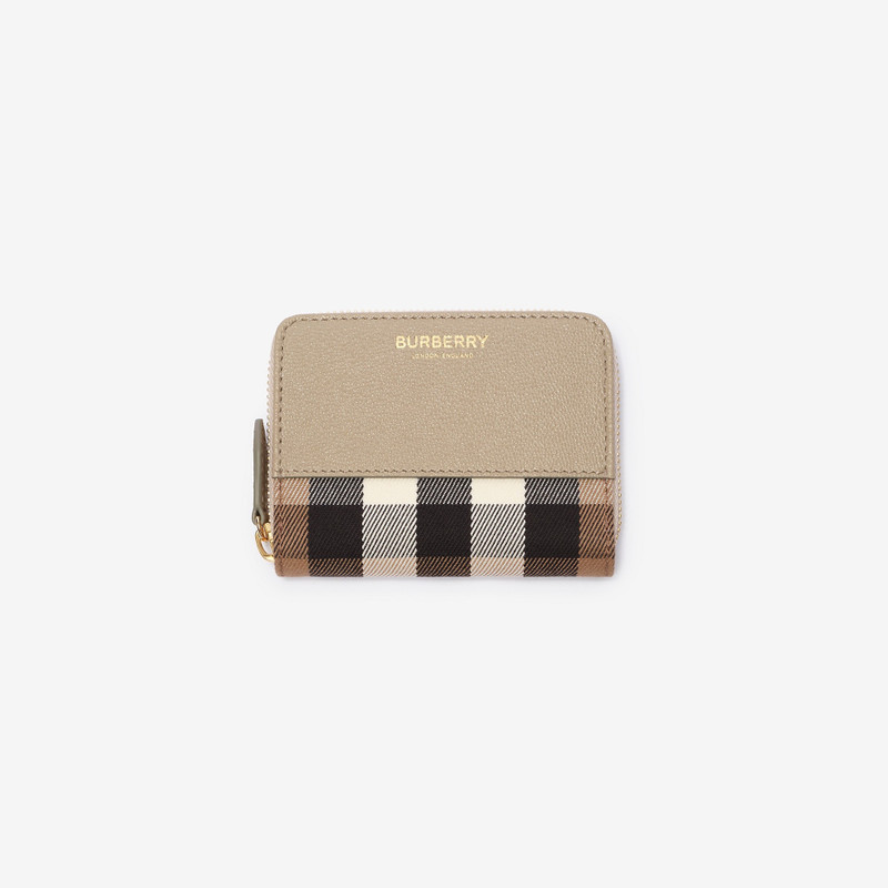 Small Check and Leather Zip Wallet 1