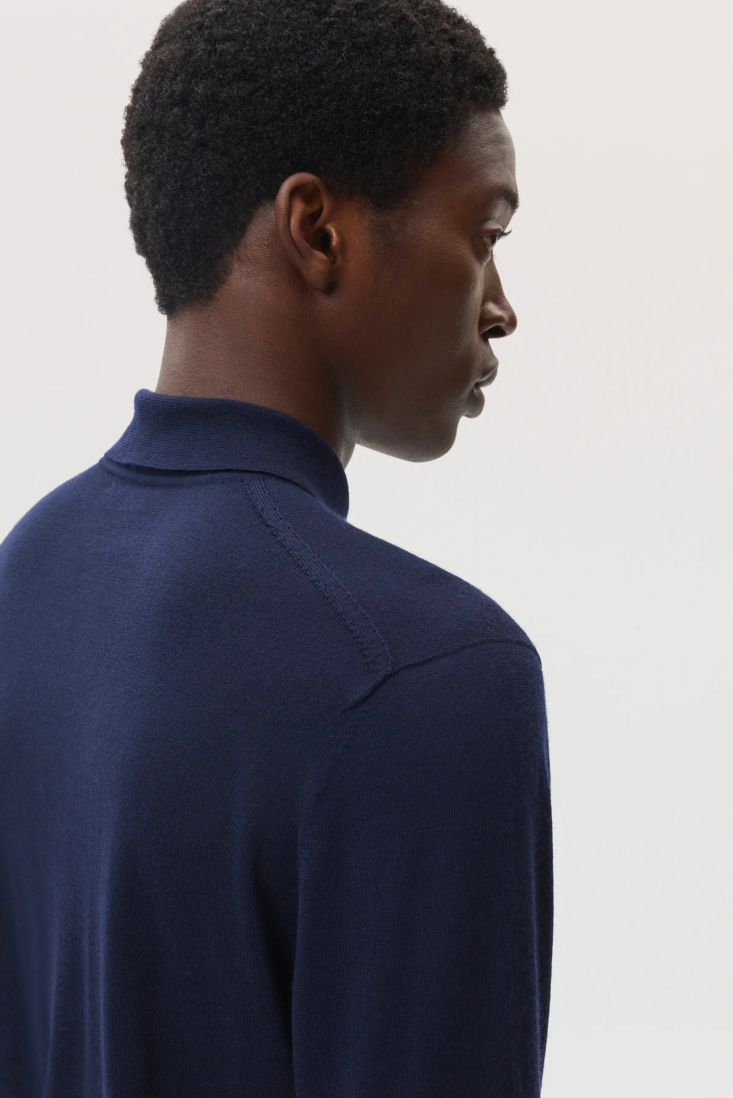 Merino Long Sleeve Navy Polo Shirt - 4