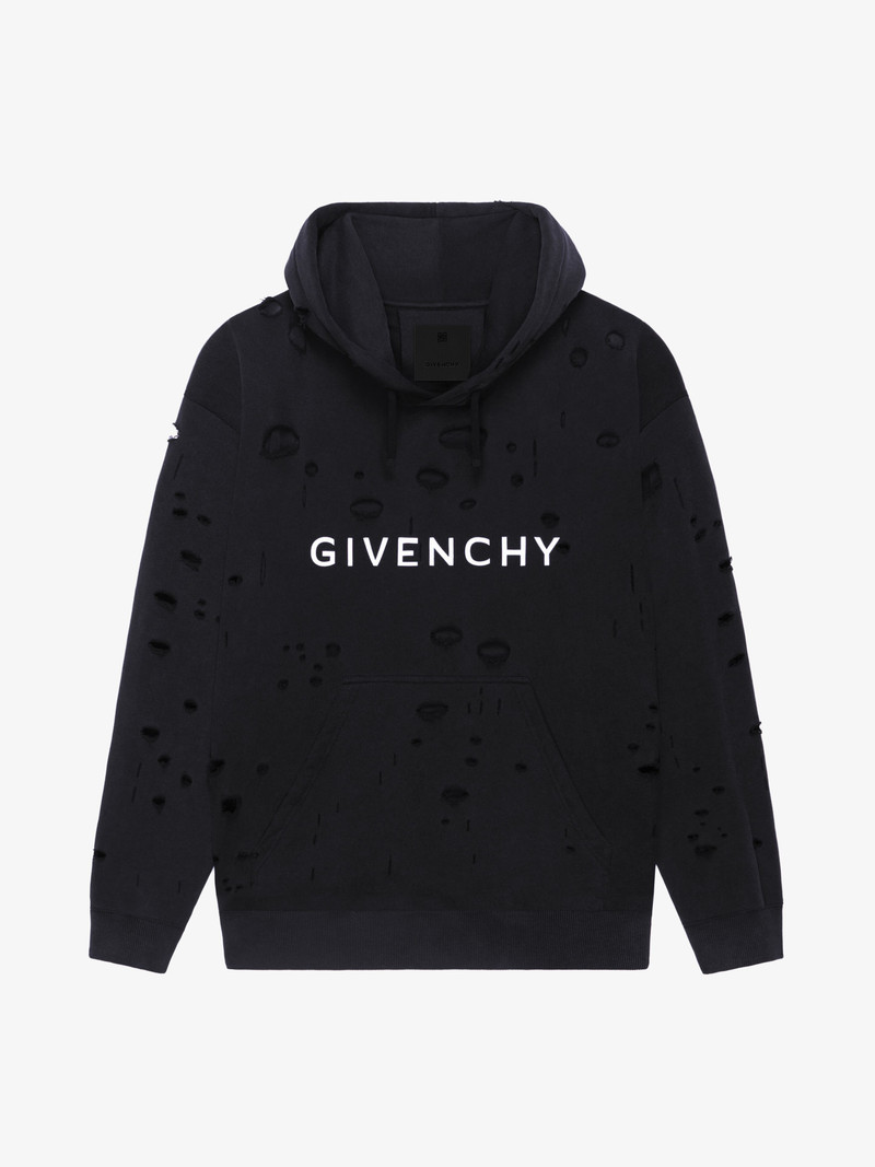 GIVENCHY HOODIE IN FLEECE WITH DESTROYED EFFECT - 1