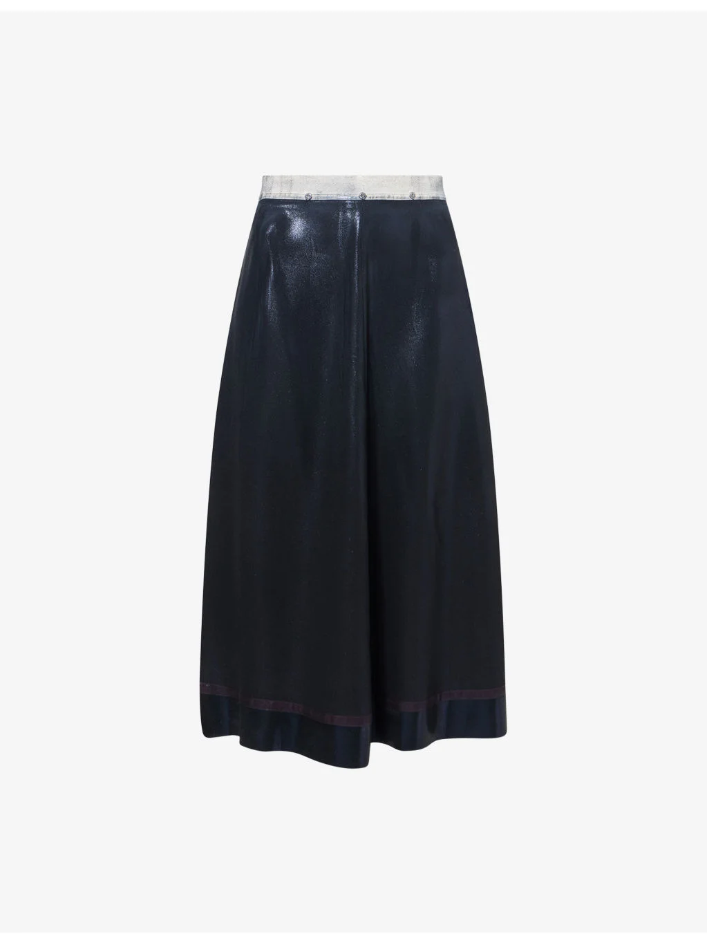 Foil-Treated Silk-Blend Midi Skirt - 1